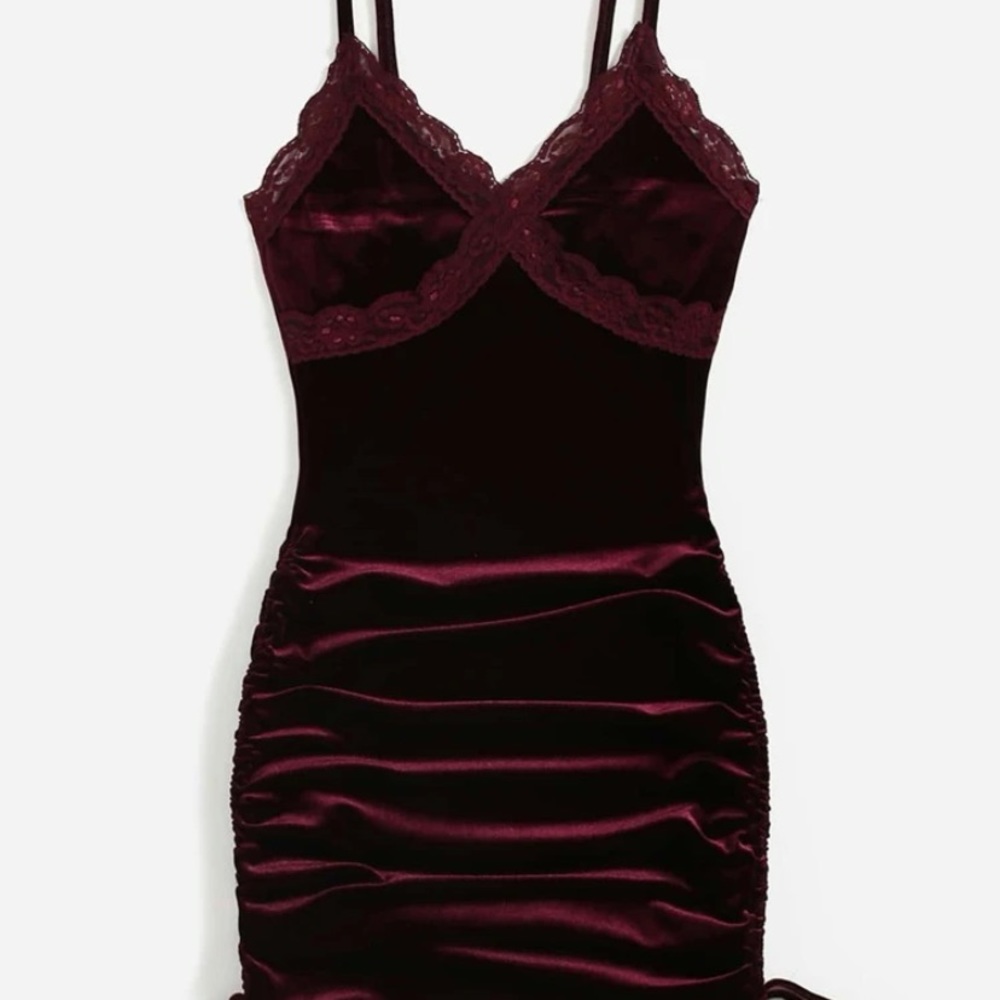 Solid Ruched Drawstring Velvet Dress